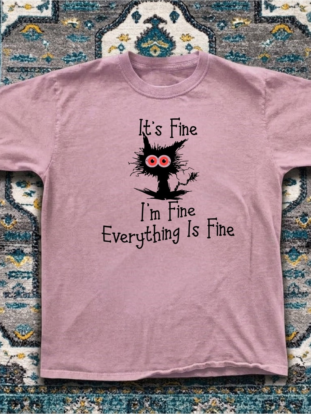 Funny Cat Graphic Pink Tee